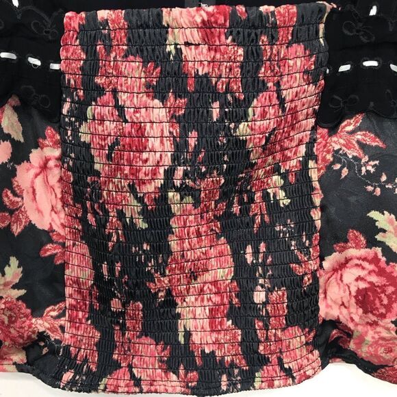 Free People X Revolve BELLE Black Pink Floral Eyelet Lace Corset Top - Picture 11 of 16